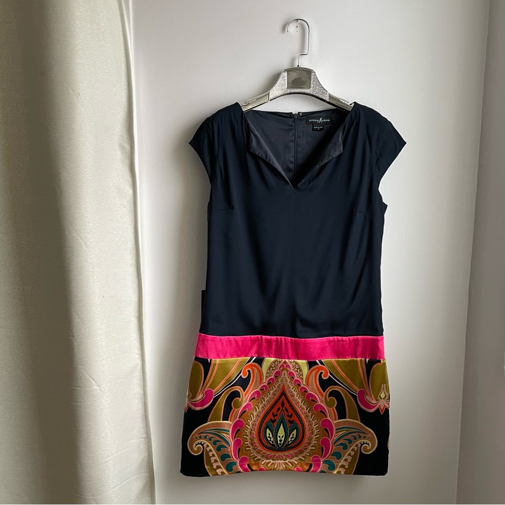 Silk Blend Black Dress Paisley Hem Sleeveless-Guess by Marciano-size M NWT(178$)